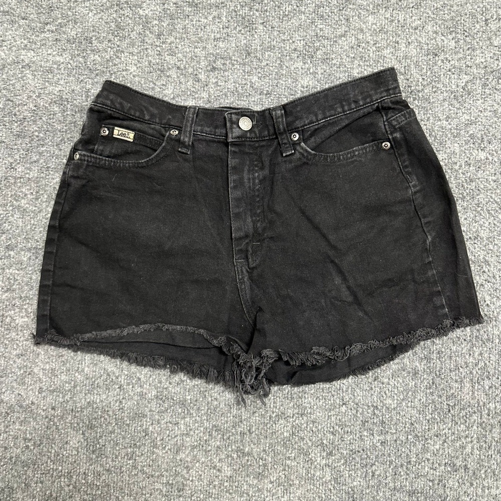 Lee Shorts Womens Size 10 Black Denim Relaxed Fit Raw Hem Cut Off Casual